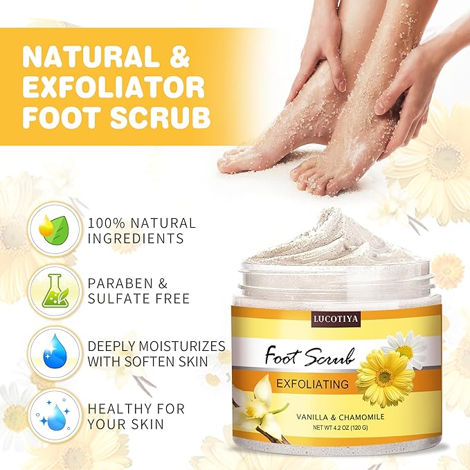 LUCOTIYA Foot Soak Set Pedicure Kit, Vanilla chamomile Foot Soak Salts, File, Scrub & Urea Cream,Pedicure Supplies for Dry Cracked Feet for Women
