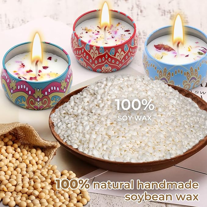 Scented Candles Gift Set for Women 4 Pack Soy Wax Candles with Dried Flowers Reusable Tin Aromatherapy Relaxation Gift for Birthday Mothers Day Valentines Day