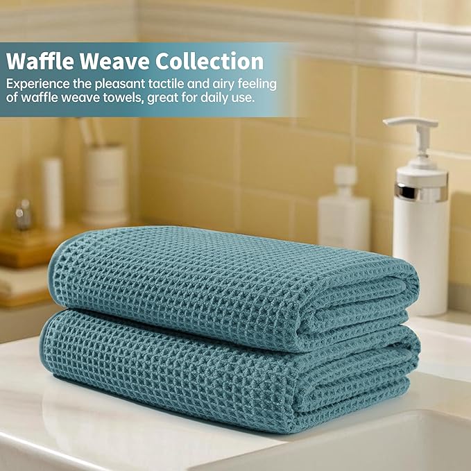 MICROFI Microfiber Waffle Bath Towels, 4 Pieces, Soft, Absorbent, Fast Drying, Lint Free 430 GSM (Green)