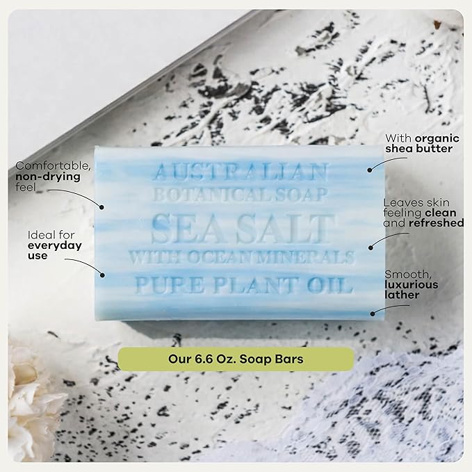 Australian Botanical Soap Variety Pack Includes 4 Valencia Orange and 4 Sea Salt Soap for Face, Hands and Body, Enriched with Shea Butter, Ocean Minerals and Vitamin C