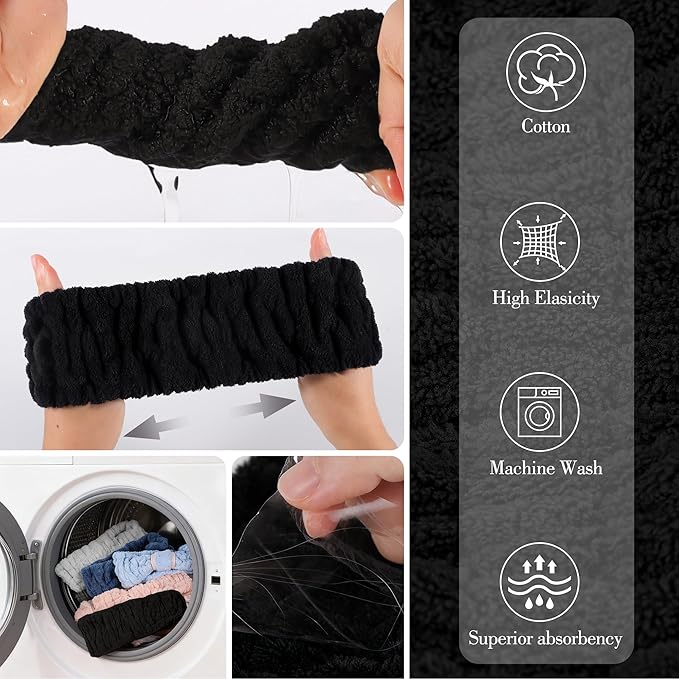 DiyJibb 9 Pcs Spa Headband for Washing Face,Skincare Headband and Wristband Set,Women Teen Girls Facial Hairbands for Washing Face, Makeup, Sports, Yoga(Apricot+Grey+Black)