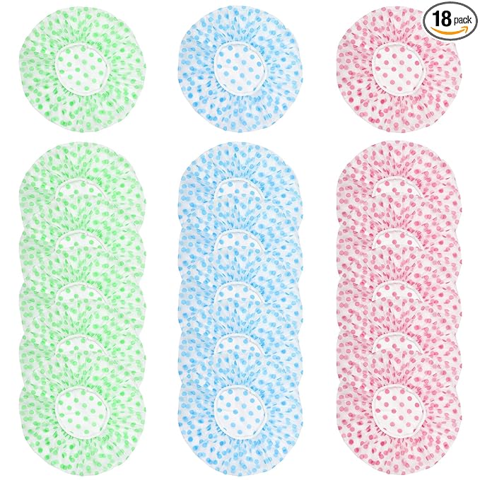 18 Pack Shower Caps for Women,Waterproof Reusable & Disposable Adjustable Bath Caps For Spa Long Hair Travel Saunas (Blue+Red+Green)