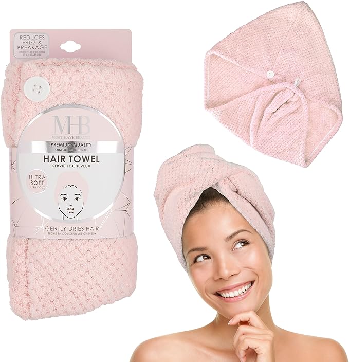 EXPRESSIONS Microfiber Hair Towel in Pink - 1pc Super Soft Ultra Absorbent Hair Towel, Luxury - Less Frizz