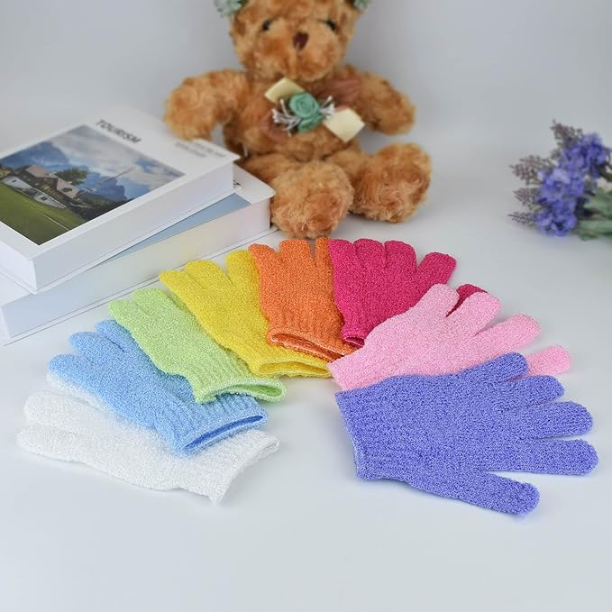 4 Pcs Shower Gloves, Exfoliating Gloves, Exfoliating Mitt, Exfoliating Body Scrub, Loofah Bath Gloves for Men, Women (Yellow, 4)