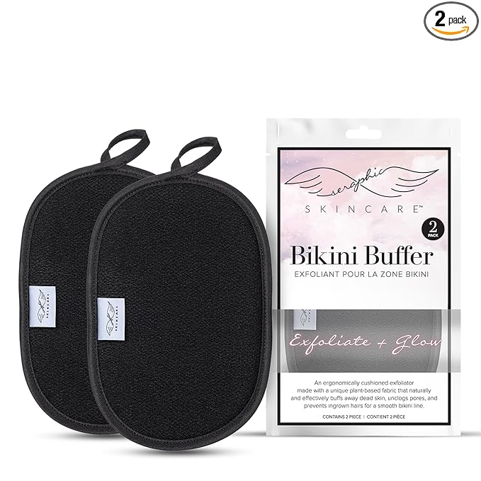 Seraphic Skincare Bikini Buffer – 100% Vegan Viscose Scrub Mitt For Women (2pc) – Gently Exfoliates Dead Skin – Ingrown Hair & Razor Bumps Treatment on Bikini Area – Natural & Effective Exfoliation
