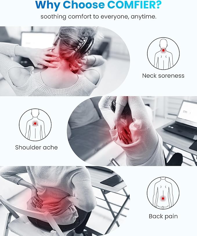 COMFIER Cordless Shiatsu Neck Back Massager with Heat 3D Roller & 8 Nodes Deep Kneading,Portable Massager for Neck Pain Relief with Detachable Flap,Perfect for Office,Chair,Home,Mothers Day Gift