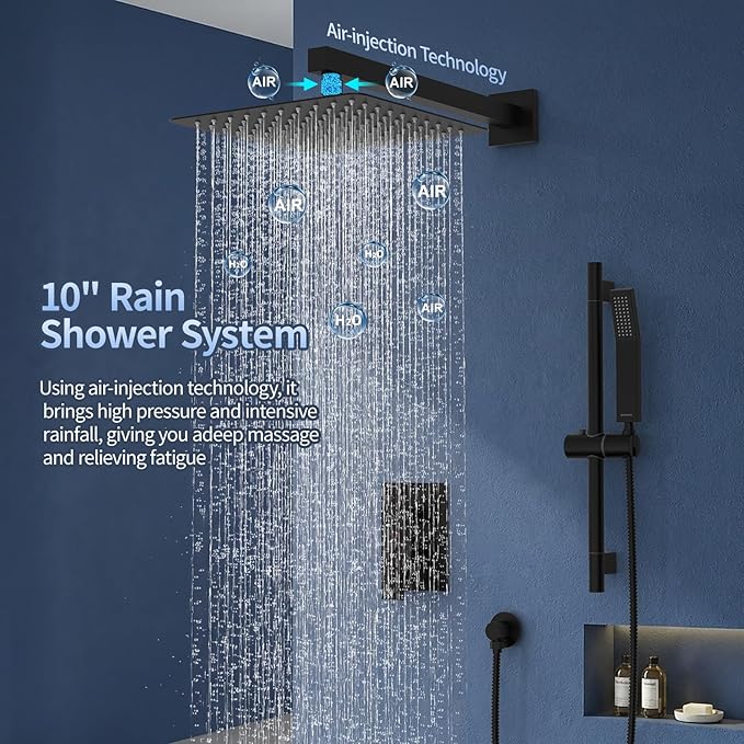 SR SUN RISE 10 Inch Slide Bar Shower Faucet Luxury High Pressure Shower Heads and Handheld Spray Combo Set Wall Mounted Shower System Included Valve and Trim Kit, Matte Black