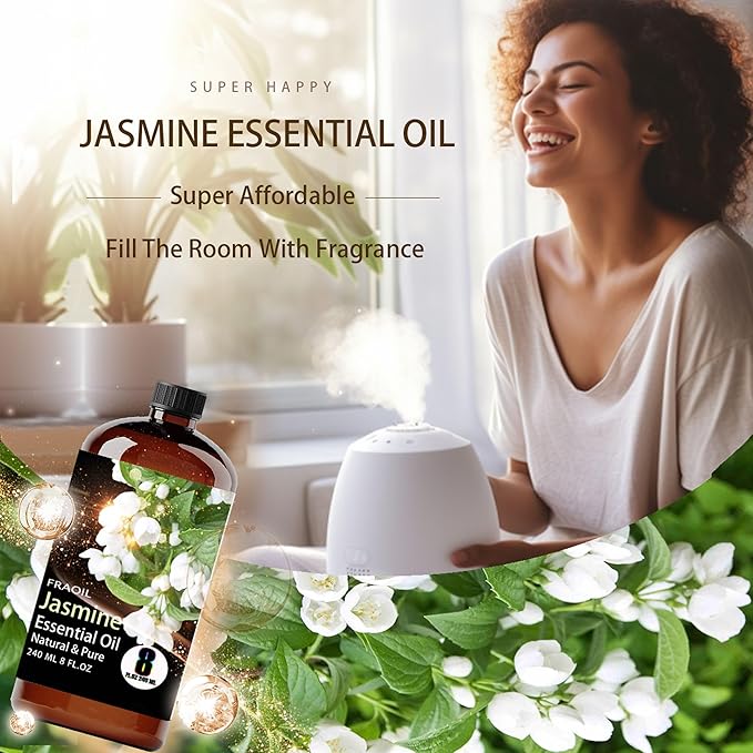 Jasmine Essential Oil, Jasmine Oil 8 Fl Oz 240ML for Diffuser Humidifier Yoga Cleaning DIY Candle Soap Making Perfume Gift for Women Essential Oils FRAOIL (Jasmine 8 Fl Oz (Pack of 1))