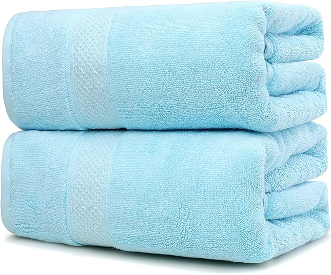 Fluffy Cotton Bath Towels Set650GSM,2-Piece Set, Thickened and Enlarged(31.5x63 inches),Super Absorbent,Soft,Suitable for Hotel, Bathroom, Swimming Pool, SPA,Gift (Sky Blue)