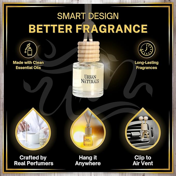 Urban Naturals Car Air Freshener Diffuser Dreaming of White Tea Scent, Hotel Scents Collection, Strong Long Lasting Aroma Made in USA, Hanging Oil Diffuser + Vent Cip Car Accessories (3 Pack)
