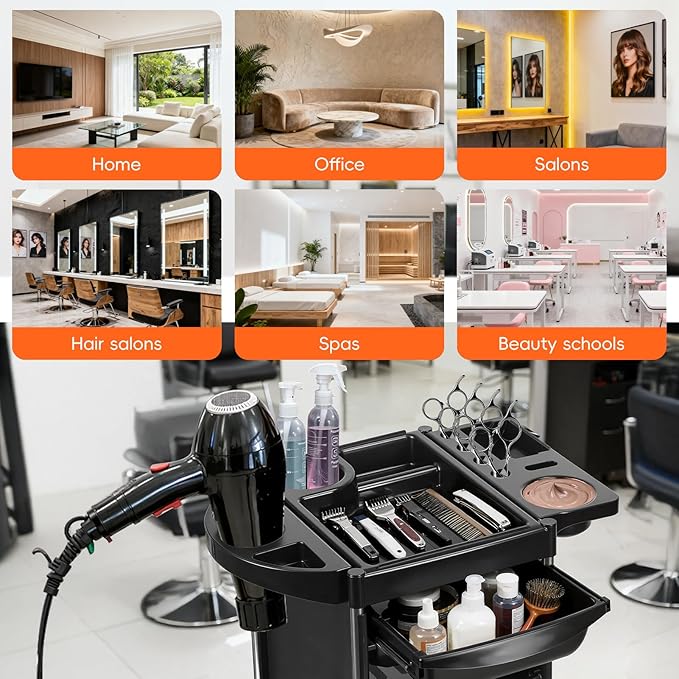 Hair Salon Storage Tool Cart Organizer for Hairdressing Beauty SPA Tattoo, 6-Layer Rolling Utility Cart with Drawer for Kitchen,Bathroom,Living Room,Office, Salon Stations for Hair Stylist Black