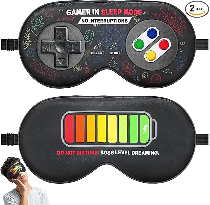 BeeVines 2 Pcs 100% Mulberry Silk Sleep Mask, Game Themed Eye Mask for Kids & Adults, Soft Skin-Friendly Blackout Eye Cover with Adjustable Strap, Lightweight Silk Eye Mask for Travel Sleep
