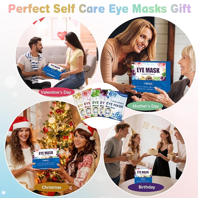 120 Pairs Under Eye Patches for Puffy Eyes and Dark Circles - Eye Mask Patches Variety Pack Travel & Skincare Gifts for Women/Men (Hyaluronic, 24K Gold, Grape, Caffeine, Aloe)