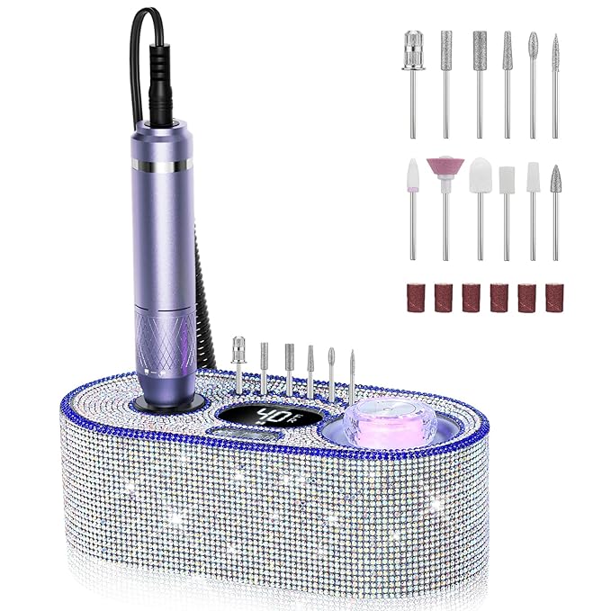 JOSGLOI Electric Nail Drill Professional: Shiny 40000RPM Electric Nail File Kit E File Nail Drill Machine with LCD Display for Acrylic Gel, Manicure Pedicure Polishing Grinder for Salon Home, Diamond