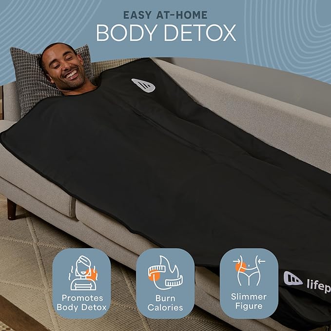 LifePro RejuvaWrap Infrared Sauna Blanket for Detox & Relaxation – Low EMF Carbon Fiber Heating, 9 Temp Levels, 5 Colors – Portable Sauna Blanket Infrared with Waterproof Interior & Carry Bag