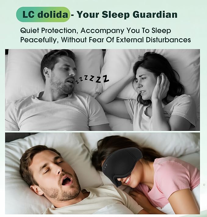 Sleep Mask with Headphones Bluetooth 5.4, LC-dolida Wireless Music Eye Mask for Sleeping Headphones with Soft Bamboo Cotton Cooling Breathable,Ultra-Thin Stereo Speaker for Side Sleepers-Jet