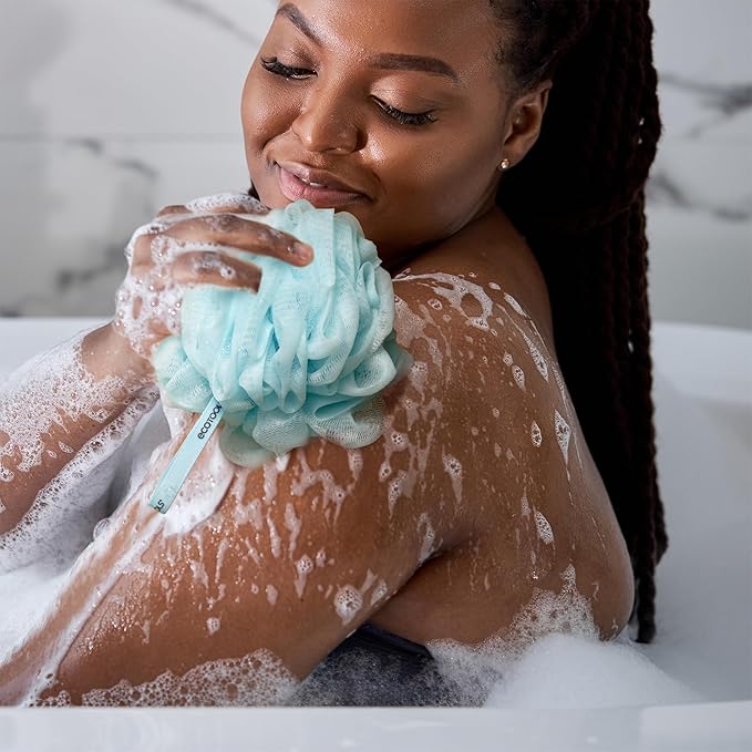 EcoTools Dry Body Brush for Circulation, Dead Skin Removal + Blue Delicate EcoPouf Made with Recycled Netting for Cleansing & Exfoliating Sensitive Skin, Self-Care Gifts