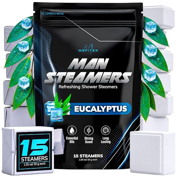 Shower Steamers for Men - 15 Pack Eucalyptus Aromatherapy Shower Steamers, Strong Scent, Long Lasting, Premium Essential Oils, Gifts for Men Relaxation and Sinus Relief