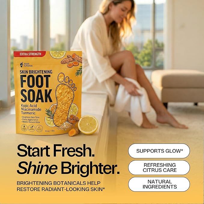 Skin Brightening Foot Soak with Kojic Acid & Niacinamide - Evens Skin Tone, Boosts Glow & Softens Calluses - Turmeric & Vitamin C - 1lb