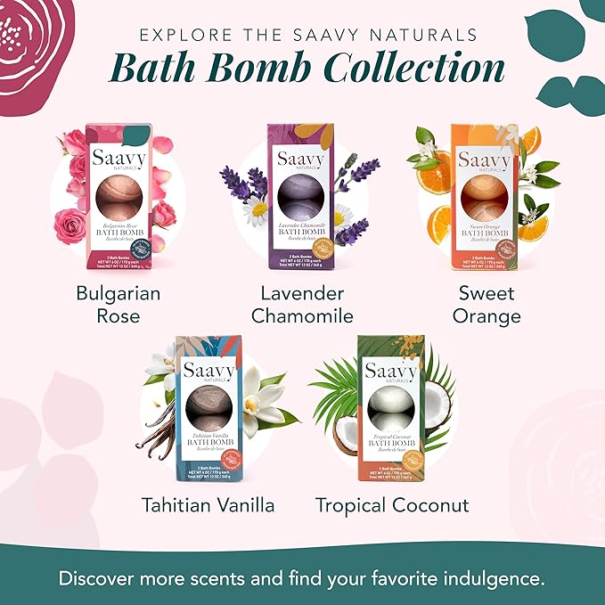Saavy Naturals Bath Bombs – Relaxing Foaming Fizz Bubbles, Organic Bath Bombs for Women and Kids with Jojoba Oil - Gentle for Sensitive Skin - Made in USA - Bulgarian Rose (2 Pack) - 24 oz