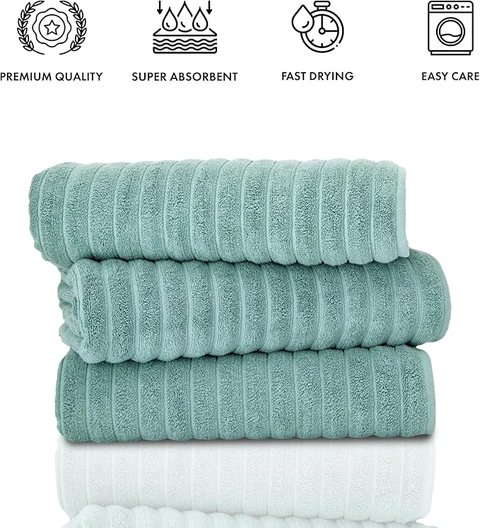 Classic Turkish Towels CTT - Luxury Jumbo Bath Sheet 3 Piece, 100% Turkish Cotton, Absorbent & Ultra Comfy Bath Towel Sheets for Hotels & Spa | 40"x65" (Spa Green)