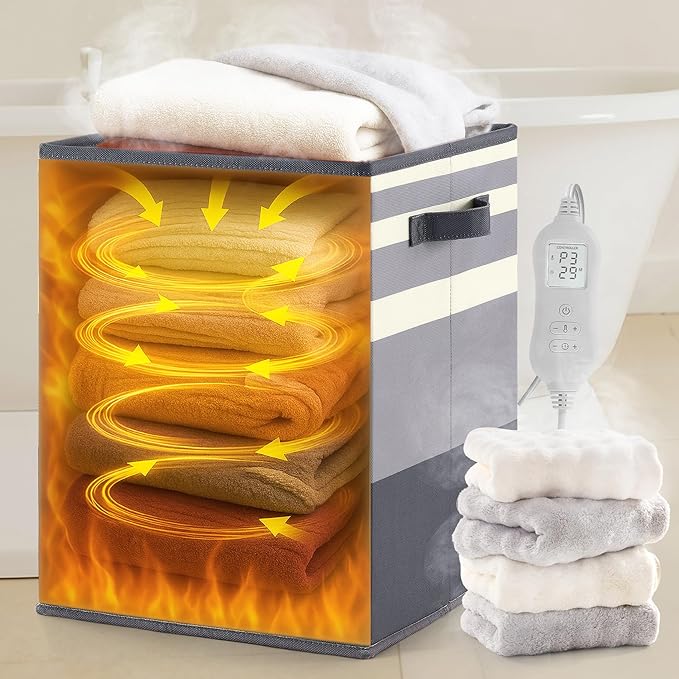 Foldable 40L Large Towel Warmer Bucket，360° Even Heating SPA Towel Warmers for Bathroom, Fast Heating with 4 Modes & 30/60/90 Min Presets & Auto Shut-Off, Gift Box