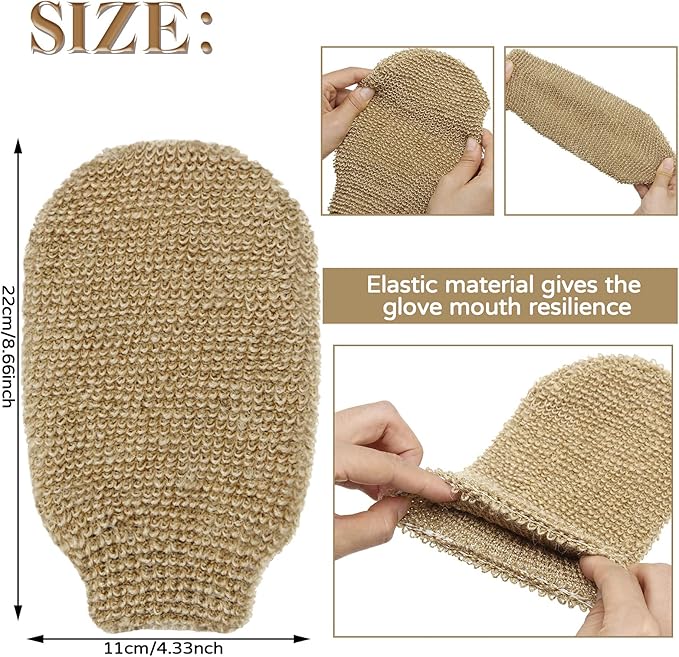 4 Pieces Bath Mitt Loofah Shower Gloves Natural Exfoliating Hemp Scrubbing Mitt Bath Sponge Shower for Women Men Scrubber Machine Washable Double Sided Available