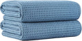 MICROFI New Microfiber Waffle Bath Towels, 2 Pieces, Oversized, Soft, Absorbent, Fast Drying, Lint Free 430 GSM (Blue)