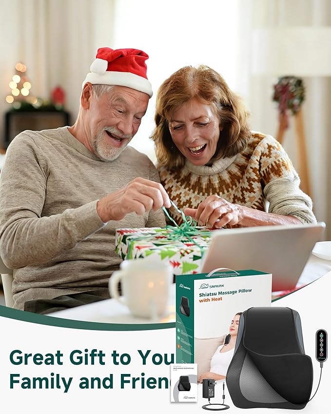 Snailax Back Massager for Back Pain Deep Tissue, Shiatsu Neck Back Massager with Heat, 3D Kneading Chair Massage Pillow, Neck Shoulder Massage, Gifts for Mom, Dad, Women