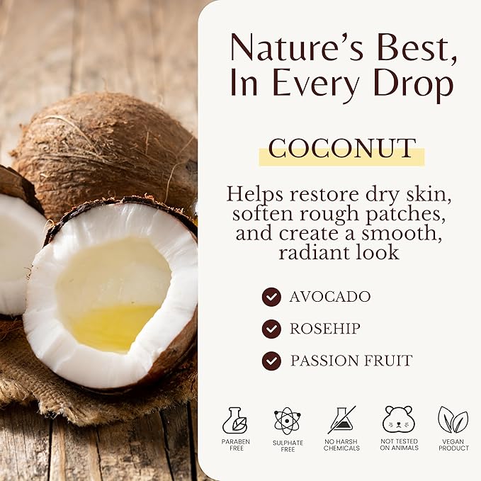 Edenika Botanicals Tropical Coconut Massage Oil for Massage Therapy, Soothing Massage Oil with Coconut & Passion Fruit Oil for Muscle Relaxing, Skin Moisturizing & Hydrating, 2-Pack