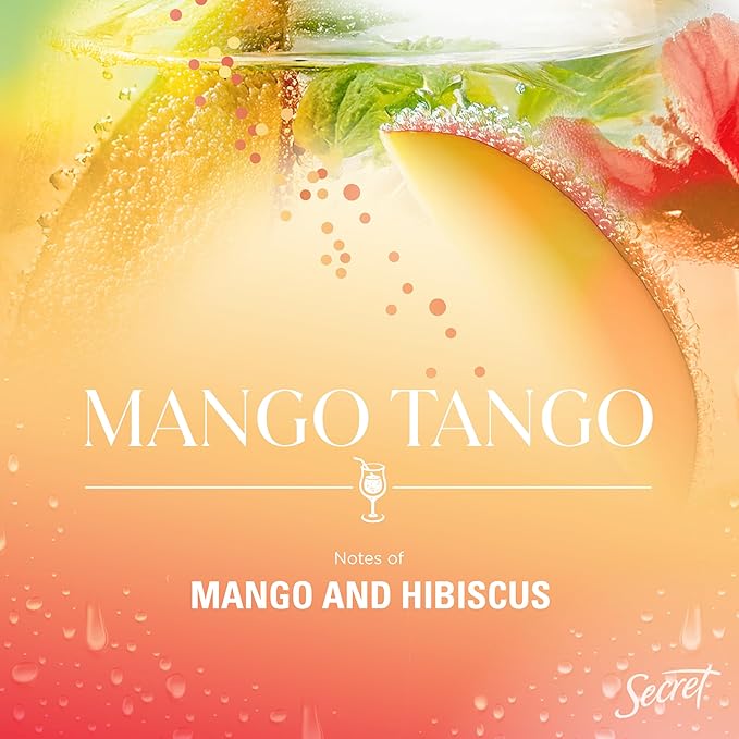 Secret Fresh Antiperspirant Deodorant for Women, 72hr Freshness on the Rocks with Pro-Hyaluronic Acid, Miami Mocktails Edition, Invisible Solid, Mango Tango with Mango & Hibiscus Scent, 2.6 oz