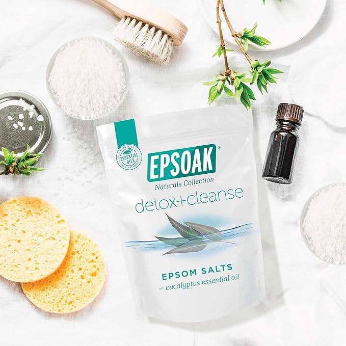 Epsoak Epsom Salt 4 lb. Magnesium Sulfate USP. (Qty. 2 x 2 lb. Bags) Resealable Epsom Salt Bag Detox + Cleanse, Made in The USA, Cruelty-Free Certified