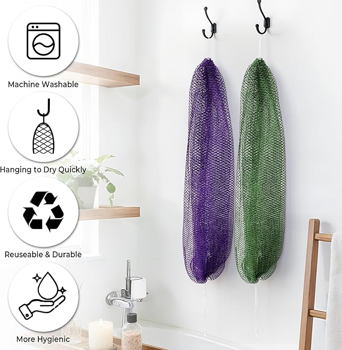 African Exfoliating Net Sponge Black & Seawave - 2 Pack Real African Net Authentic - Body Wash Scrubber for Shower Bath - Africa Bath Sponges for Men Back Scrubber Shower Accessories