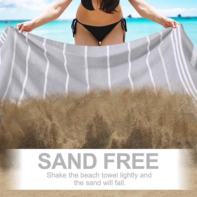 Genovega 6 Packs Oversized Turkish Beach Bath Towel Set Bulk 74"x38" Extra Large Sand Free Quick Dry Swim Camping Pool Clearance Towels Travel Blanket Adult Essentials Grey Coral Blue Stripe