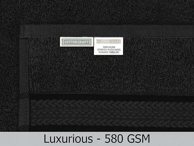 COTTON CRAFT Ultra Soft 12 Pack Wash & Face Cloths 12x12 - Highly Absorbent Bathroom Shower Kitchen Utility Towels - Use Everyday - Easy Care Machine Wash - Premium Ringspun Cotton 580 GSM - Black