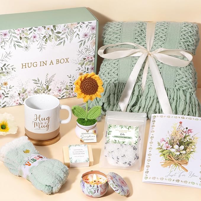 Get Well Soon Gift Baskets for Women, Self Care Gifts for Women Birthday Spa Care Package, Sunflower After Surgery Thinking of You Sympathy Gift Set Inspirational Mothers Day Gifts for Mom Her Wife