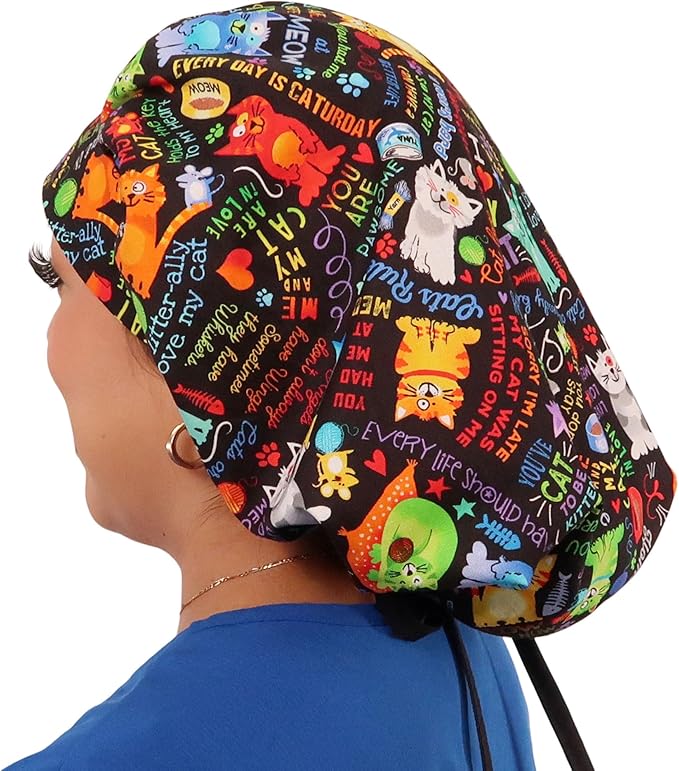 Sparkling EARTH Banded Bouffant Surgical Scrub Ponytail Working Caps and Built-in Sweatband - 100% Cotton - Made in The USA