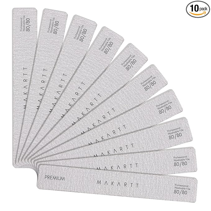 Makartt Nail File: 80/80 Grit Emery Boards for Nails, 10pcs Professional Washable Doubled Sides Coarse Toenail Filer Heavy Duty for Acrylic and Extension Gel Removal, Pedicure Manicure Tools