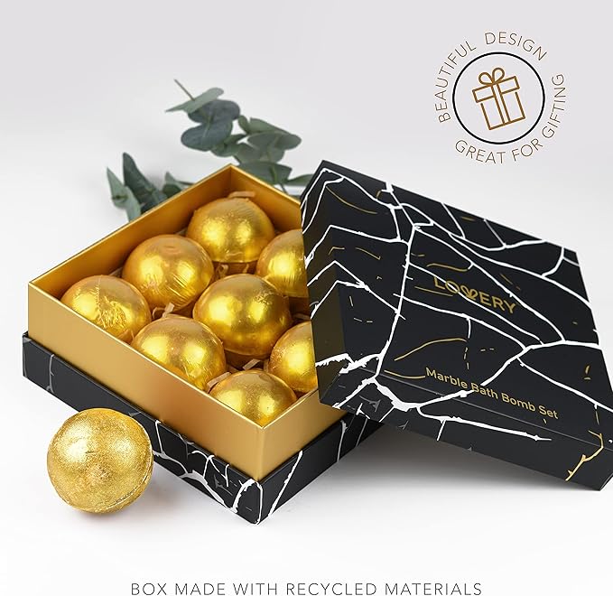 Mothers Day Gifts, 24K Gold Bath Bombs Set, Deluxe Marble Bath Bomb Gift Set, 9 Bath Bombs for Women & Men, Perfect for Bubble & Spa Bath, Natural Scents, Vanilla Coconut, Lavender, Jasmine & More