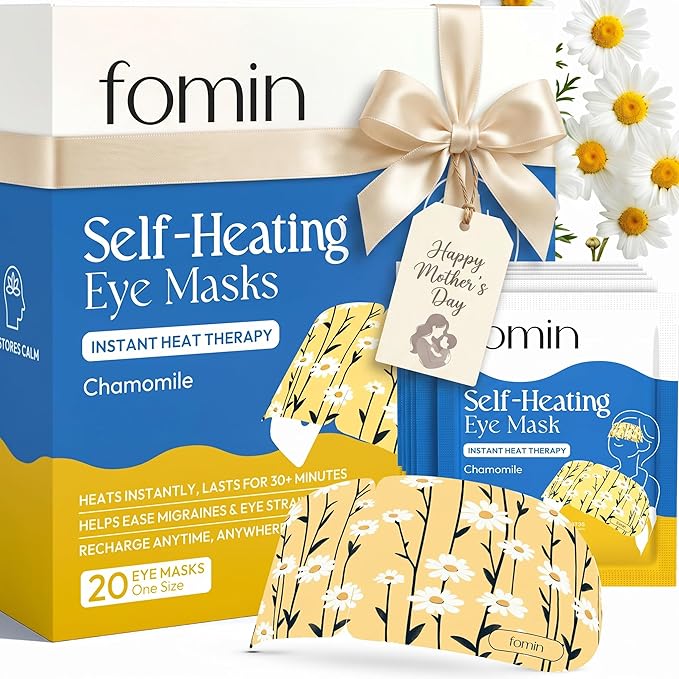 FOMIN Steam Eye Mask for Mothers Day - 20 Pack - Chamomile - Self Heating Warm Compress for Dry Eyes, Heated Eye Mask for Sleep, Puffiness & Dark Circles Relief, Spa Relaxation Gifts for Mom