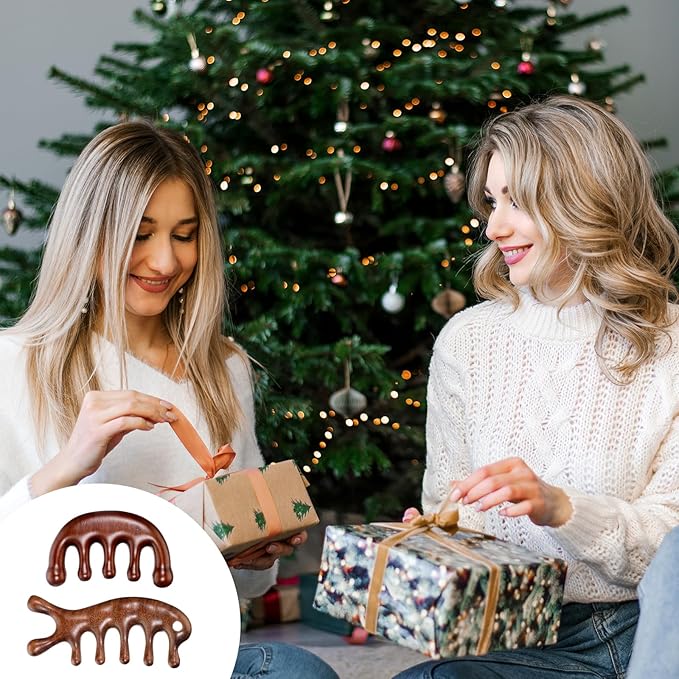 2 Pack Wooden Head Scalp Massager Comb, Scalp Massager Loc Comb Wooden Scalps Massagers Combs for Hair Growth Head Massages Tool for Scalps Meridians