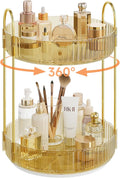 Rotating Makeup Organizer Countertop,Skincare Organizers,Spinning Perfume Tray Stand,Makeup Storage Organizer for Vanity,Bathroom Organizer and Storage,Lazy Susan,2 Tier,Gold