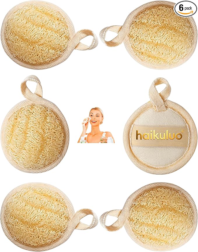 Natural Loofah Exfoliating Face Scrubber,Shower loofah Facial Scrubber exfoliating Pads for Women and Men,Made with Biodegradable Shower loofa Sponge,for Face that Gets You Clean(6 PC)