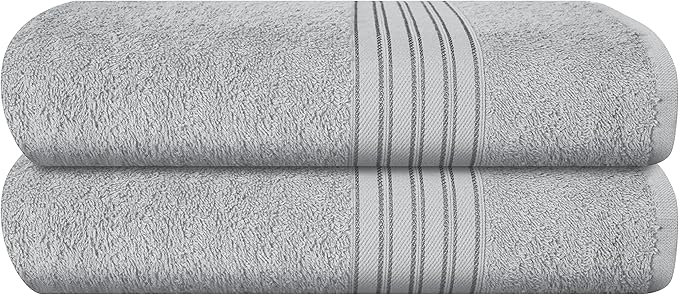 BOUTIQUO 100% Cotton 2 Pack Bath Towel Set 28x55, Eco-Friendly Large Bath Towels, Compact Quickdry Lightweight Soft & Highly Absorbent Bath Towel, Ideal for Everyday Gym Travel Camp Pool - Light Grey