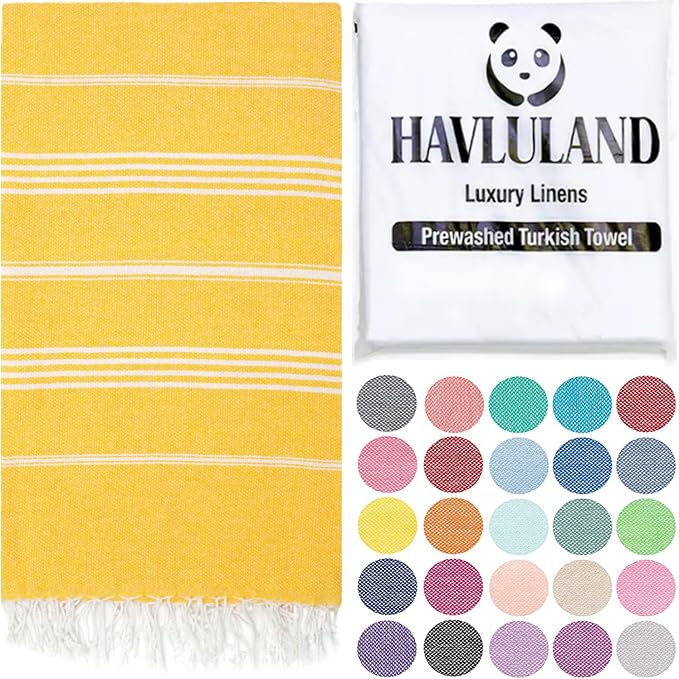 HAVLULAND Turkish Beach Towels, Oversized 40"x72" Turkish Bath Towel, Highly Absorbent Quick Dry Sand Free Beach Towels for Beach Pool Spa Gym Yoga Travel Camping Picnic Blanket - Yellow