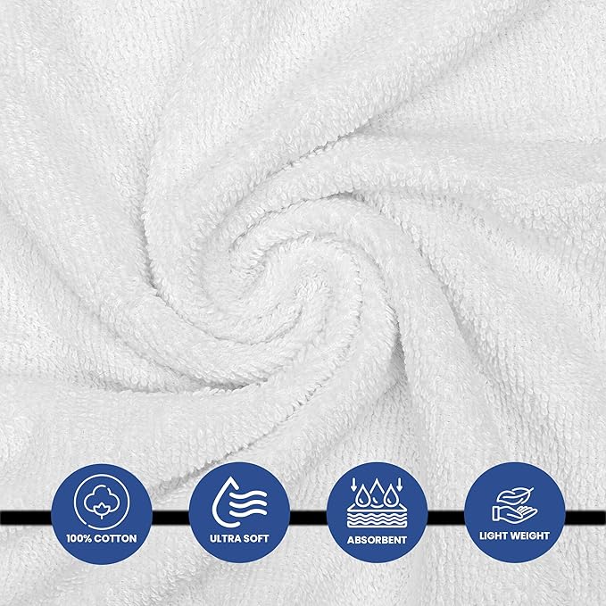 Linteum Textile Supply Luxury Hair Towels 100% Ring Spun Cotton Towel for Women, Men, Kids | 20x40 inches Quick Dry Towels for Gym, Beauty, Spa, Salon | Pack of 6 | White | Superior Soft Touch