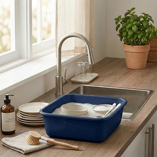 DecorRack 2 Plastic Wash Basins, Large 10 Quart Graduated Bucket, Portable Washbasin for Washing, Cleaning, Foot Bath, Dishes, Face Cleansing Bowl, Blue (2 Pack)