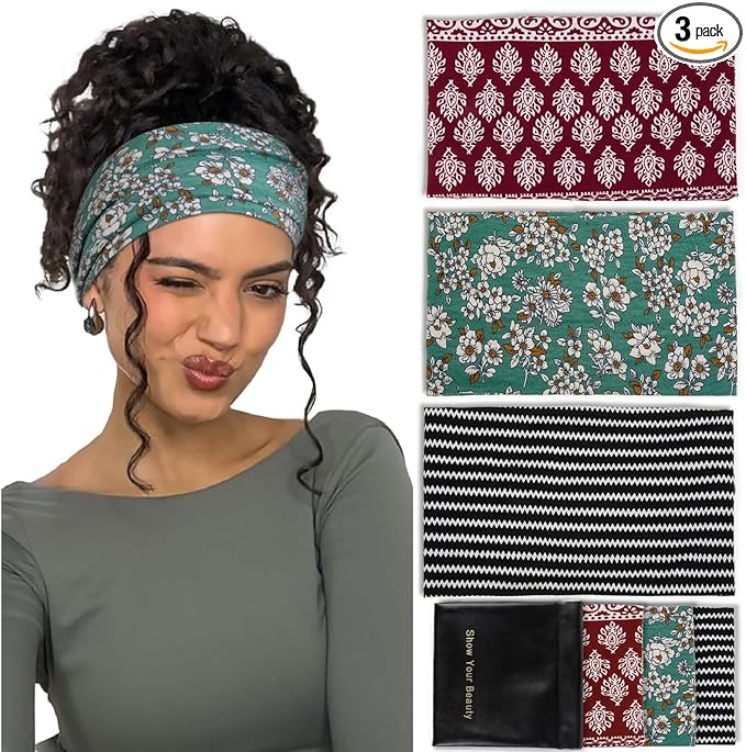Huachi Wide Headbands for Women Non Slip, Thick Womens Bandana Headbands Boho Elastic Hair Bands for Women's Hair Stretchy Sweat Headband