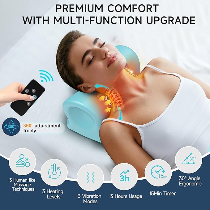 snawowo Neck Massager with Heat,3 in 1 Portable Massager with Cervical Traction &Comfortable Stretching–Adjustable Intensity for Neck & Shoulder Relaxation at Home, Office