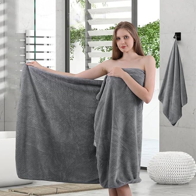 Ycosy 8-Piece Bath Towels Set,2 Oversized Bath Sheet,2 Hand Towels and 4 Washcloths - 600 GSM Soft Microfiber Highly Absorbent Quick Dry Bath Sheet Collection for Bathroom Hotel and Spa,Grey